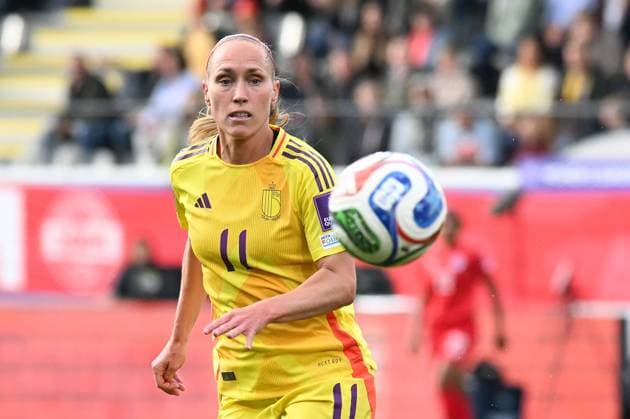 Belgium s Janice Cayman pictured in action during a soccer game between Belgium s national women s team the Red Flames and Luxembourg, on Friday 05 June 2026 in Leuven, in the fifth of six games of the qualifiers for the 2027 FIFA Women s World Cup. JILLxDELSAUX  x176175749x