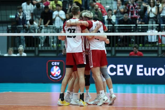 05.June. 2026 – Volleyball – CEV Volleyball European League 2026 - Men , FINLAND vs AUSTRIA Austria celebrates the set Lower Austria Lower Austria , AUSTRIA – Multiversum Schwechat Multiversum Schwechat AUSTRIA
