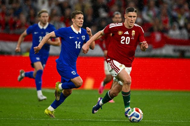 IPA85364050 - Roland Sallai (Hungary) in action against Anssi Suhonen (Finland) during the UEFA friendly match between Hungary vs Finland, 5th June 2026 at the Puskas Arena, Budapest, Hungary  Copyright: xVincenzoxOrlando IPAxSportx xx 85364050