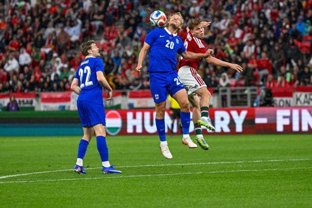 IPA85364044 - Joel Pohjanpalo (Finland) overhead kicks the ball during the UEFA friendly match between Hungary vs Finland, 5 June 2026 at the Puskas Arena, Budapest, Hungary  Copyright: xVincenzoxOrlando IPAxSportx xx 85364044