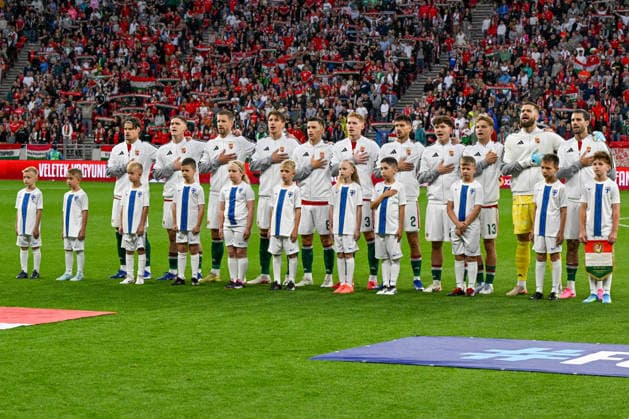 IPA85363318 - Hungary lined up for the national anthems ceremony during the UEFA friendly match between Hungary vs Finland, 5 June 2026 at the Puskas Arena, Budapest, Hungary  Copyright: xVincenzoxOrlando IPAxSportx xx 85363318
