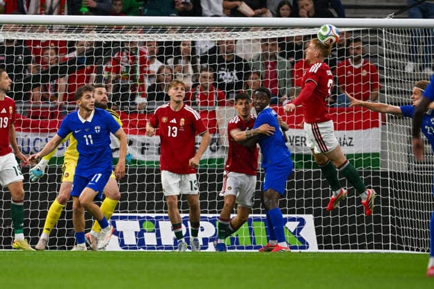 IPA85363327 - Mark Csinger (Hungary) overhead kicks the ball during the UEFA friendly match between Hungary vs Finland, 5 June 2026 at the Puskas Arena, Budapest, Hungary  Copyright: xVincenzoxOrlando IPAxSportx xx 85363327