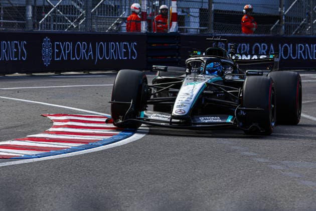 IPA85364928 - (63) George Russell (GBR) - Mercedes-AMG PETRONAS F1 Team - Mercedes W17 - Mercedes E Performance during the Practice 2 of Formula 1 Grand Prix de Monaco 2026 at Circuit de Monaco in Monte Carlo, Monaco. Round 8 of the 2026 FIA Formula One World Championship, WM, Weltmeisterschaft held June 5-7, 2026. The iconic Circuit de Monaco, the jewel of the Formula 1 calendar, winds through the narrow streets of Monte Carlo in the Principality of Monaco.  Copyright: xAlessioxDexMarco IPAxSportx xx 85364928