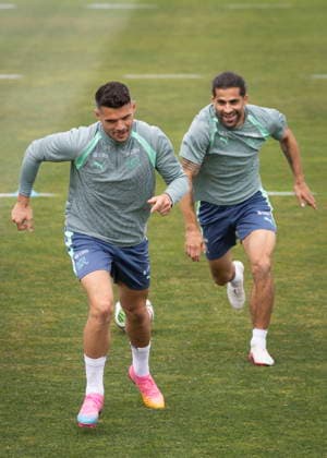FIFA World Cup, WM, Weltmeisterschaft, Fussball 2026 preparations - Switzerland Switzerland s Ricardo Rodriguez (R) chases teammate Granit Xhaka during a training session of the Swiss national soccer team at the SDJA in San Diego, California, USA, 05 June 2026. Switzerland will play an international soccer friendly match with Australia on 06 June. San Diego United States  Copyright: xPETERxKLAUNZERx