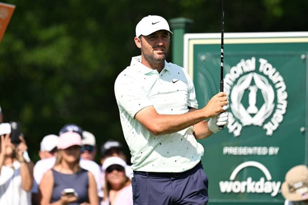 June 5, 2026: Scottie Scheffler (USA) tees off of the 1st tee during the second round of the Memorial Tournament in Dublin, Ohio. Cal Media PGA, Golf Herren 2026: The Memorial Tournament Second Round JUN 5  - ZUMAc04_ 20260605_zma_c04_009 Copyright: xBrentxClarkx