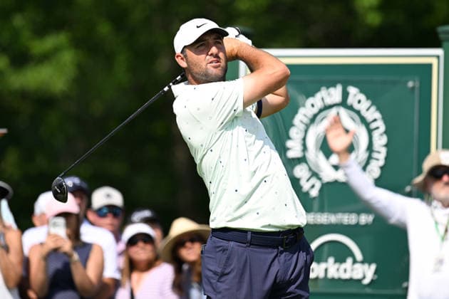 June 5, 2026: Scottie Scheffler (USA) tees off of the 1st tee during the second round of the Memorial Tournament in Dublin, Ohio. Cal Media PGA, Golf Herren 2026: The Memorial Tournament Second Round JUN 5  - ZUMAc04_ 20260605_zma_c04_010 Copyright: xBrentxClarkx