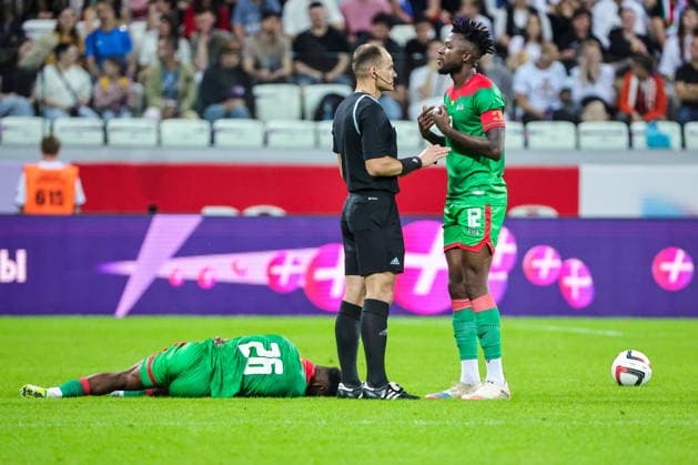 RUSSIA, VOLGOGRAD - JUNE 5, 2026: Burkina Faso s Arsene Kouassi (L) and Edmond Tapsoba (R) in a friendly football match between Russia and Burkina Faso at Volgograd Arena Football Friendlies: Russia Vs Burkina Faso  - ZUMAt113 20260605_zaa_t113_894 Copyright: xYevgenyxMessmanx