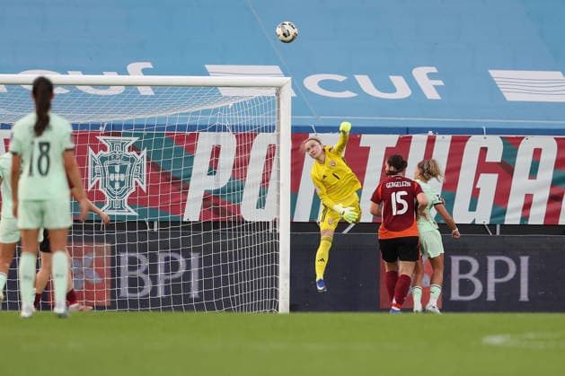 goalkeeper Sofija Nesterova (Latvia) in aktion, in action, during the FIFA Women s World Cup Brazil 2027 Qualifiers League B, Group B3 Matchday 5 match between Portugal and Latvia at Estadio Antonio Coimbra da Mota on June 5, 2026, in Estoril, Portugal. Copyright: JoaquimxFerreira