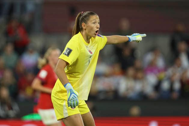 Torfrau Cecilie Fiskerstrand (Norwegen) gestures during the FIFA Women s World Cup 2027 Qualifier match between Germany and Norway at RheinEnergieStadion on June 5, 2026 in Cologne, Germany. (Photo by Oliver Kaelke DeFodi Images) -