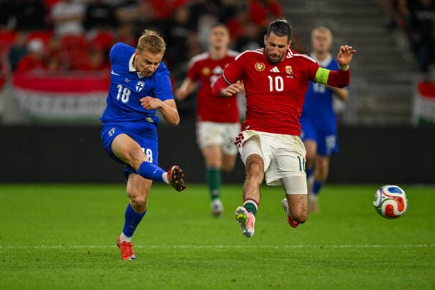 IPA85366061 - Topi Keskinen (Finlandin action against Dominik Szoboszlai (Hungary) during the UEFA friendly match between Hungary vs Finland, 5 June 2026 at the Puskas Arena, Budapest, Hungary  Copyright: xVincenzoxOrlando IPAxSportx xx 85366061