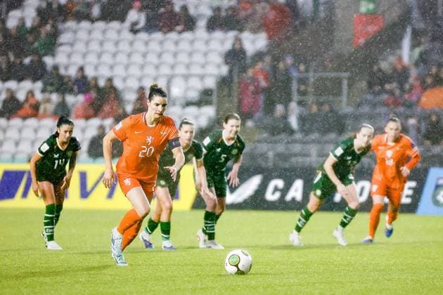 CORK, 05-06-2026 , Pairc Ui Chaoimh , season 2025 2026 , UEFA worldcup qualification football , match between Ireland and The Netherlands (women) , picture shows Netherlands player Dominique Janssen scores 1-1 Ireland - Netherlands (women)  x204175862x Copyright: