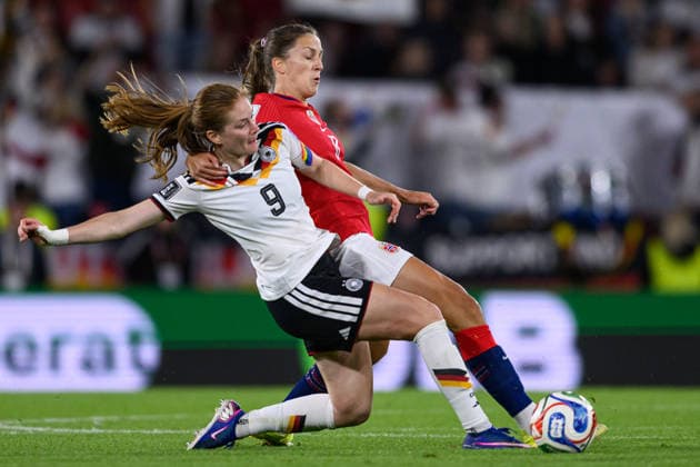 260605 Sjoeke Nüsken of Germany and Emma Stolen Godo of Norway during the FIFA Women s World Cup Qualifier football match between Germany and Norway on June 5, 2026 in Köln. Photo: Marius Simensen BILDBYRAN COP 238 MM0069 bbeng fotball soccer football fotboll FIFA World Cup, WM, Weltmeisterschaft, Fussball qualifiers vm-kvalifisering kvinner vm kvalik landskamp dam norge norway germany tyskland Copyright: MARIUSxSIMENSEN BB260605ZV018