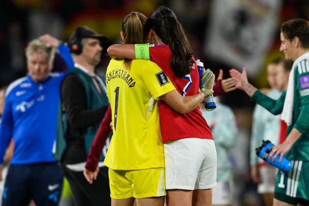260605 Goalkeeper Cecilie Fiskerstrand and Ingrid Engen of Norway look dejected after the FIFA Women s World Cup Qualifier football match between Germany and Norway on June 5, 2026 in Köln. Photo: Marius Simensen BILDBYRAN COP 238 MM0069 bbeng fotball soccer football fotboll FIFA World Cup, WM, Weltmeisterschaft, Fussball qualifiers vm-kvalifisering kvinner vm kvalik landskamp dam norge norway germany tyskland depp Copyright: MARIUSxSIMENSEN BB260605ZL017
