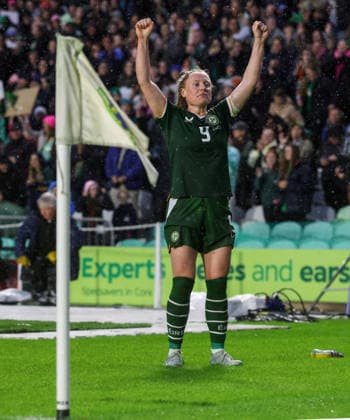 2027 FIFA Women s World Cup Qualifier, SuperValu Pairc Ui Chaoimh, Cork 5 6 2026 Republic of Ireland WNT vs The Netherlands Ireland s Amber Barrett celebrates after she scores her sides 3rd goal of the match Amber Barrett celebrates after she scores her sides 3rd goal of the match 5 6 2026  Copyright: x INPHO BenxBradyx BB2_2427