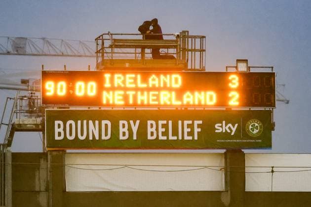 CORK, 05-06-2026 , Pairc Ui Chaoimh , season 2025 2026 , UEFA worldcup qualification football , match between Ireland and The Netherlands (women) , picture shows final score 3-2 Ireland - Netherlands (women)  x204176603x Copyright: