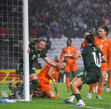 2027 FIFA Women s World Cup Qualifier, SuperValu Pairc Ui Chaoimh, Cork 5 6 2026 Republic of Ireland WNT vs The Netherlands Ireland s Amber Barrett celebrates after she scores her sides 3rd goal of the match Amber Barrett celebrates after she scores her sides 3rd goal of the match 5 6 2026  Copyright: x INPHO BenxBradyx BB2_2102