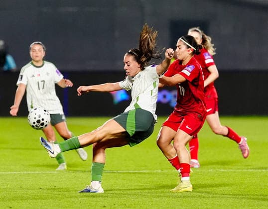 Turkiye v Northern Ireland - 2027 FIFA Women s World Cup European Qualifiers ISTANBUL, TURKIYE - JUNE 5: Busem Seker (19) of Turkiye in action against Ellie Mason (L) of Northern Ireland during the 2027 FIFA Women s World Cup European Qualifiers League B Group 2 match between Turkiye and Northern Ireland at Pendik Stadium in Istanbul, Turkiye on June 5, 2026. Erhan Elaldi Anadolu Istanbul Turkey. Editorial use only. Please get in touch for any other usage.  Copyright: x2026xAnadoluxErhanxElaldix
