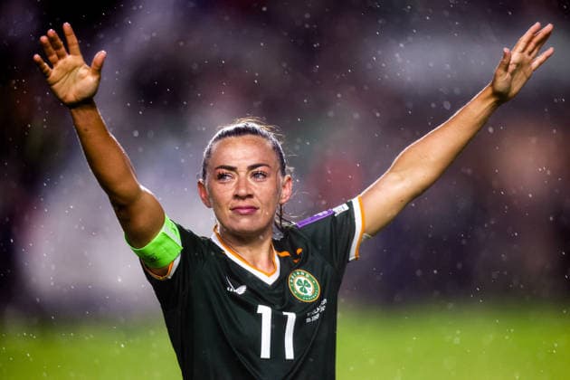 2027 FIFA Women s World Cup Qualifier, SuperValu Pairc Ui Chaoimh, Cork 5 6 2026 Republic of Ireland WNT vs The Netherlands Ireland s Katie McCabe celebrates after winning the game Katie McCabe celebrates after winning the game 5 6 2026  Copyright: x INPHO TomxMaherx RDR_4212