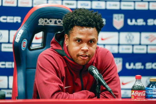 USMNT prepares for a friendly against Germany Weston McKennie of the United States speaks during a press conference, PK, Pressekonferenz in Chicago, Illinois, USA, 05 June 2026. The United States and Germany will play their International Friendly, Länderspiel, Nationalmannschaft soccer match on 06 June. CHICAGO ILLINOIS USA  Copyright: xKAMILxKRZACZYNSKIx