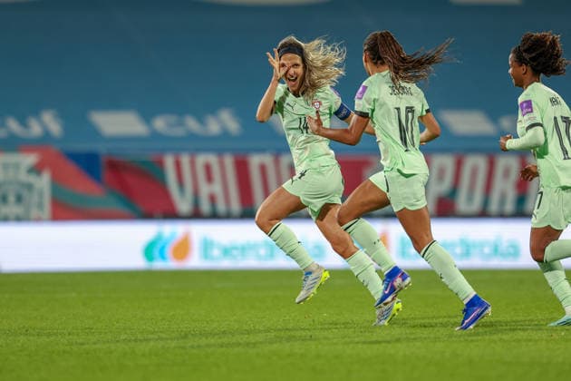 Dolores Silva (Portugal) celebrate the goal to 5:0 during the FIFA Women s World Cup Brazil 2027 Qualifiers League B, Group B3 Matchday 5 match between Portugal and Latvia at Estadio Antonio Coimbra da Mota on June 5, 2026, in Estoril, Portugal. Copyright: JoaquimxFerreira