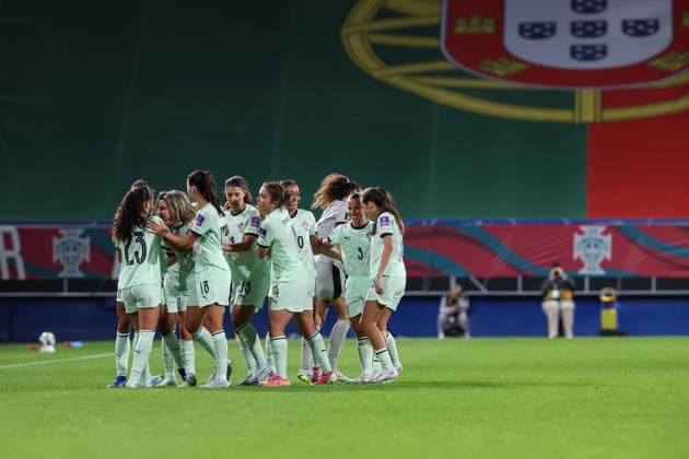 Portugal Celebrate the Goal during the FIFA Women s World Cup Brazil 2027 Qualifiers League B, Group B3 Matchday 5 match between Portugal and Latvia at Estadio Antonio Coimbra da Mota on June 5, 2026, in Estoril, Portugal. Copyright: JoaquimxFerreira