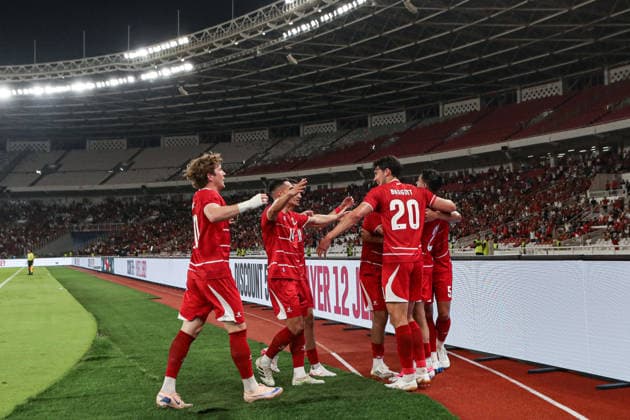 Indonesia v Oman - International Friendly, Länderspiel, Nationalmannschaft Indonesia players celebrate after scoring a goal against Oman during the FIFA international friendly match at Gelora Bung Karno Stadium in Jakarta, Indonesia, on June 5, 2026. Jakarta Indonesia  Copyright: xFaisalxRamadhanx originalFilename:ramadhan-notitle260605_npzlo.jpg