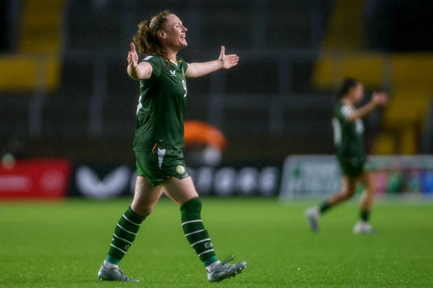 2027 FIFA Women s World Cup Qualifier, SuperValu Pairc Ui Chaoimh, Cork 5 6 2026 Republic of Ireland WNT vs The Netherlands Ireland s Amber Barrett reacts Amber Barrett reacts 5 6 2026  Copyright: x INPHO BenxBradyx BB3_3869