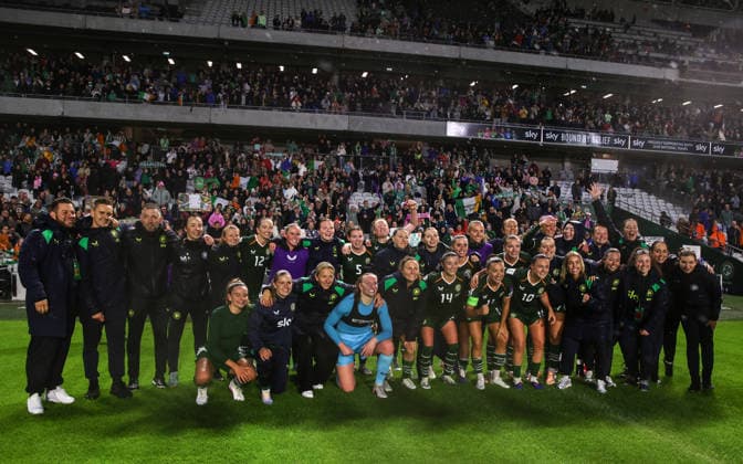 2027 FIFA Women s World Cup Qualifier, SuperValu Pairc Ui Chaoimh, Cork 5 6 2026 Republic of Ireland WNT vs The Netherlands The Ireland team celebrate after the game The Ireland team celebrate after the game 5 6 2026  Copyright: x INPHO BenxBradyx BB1_0065
