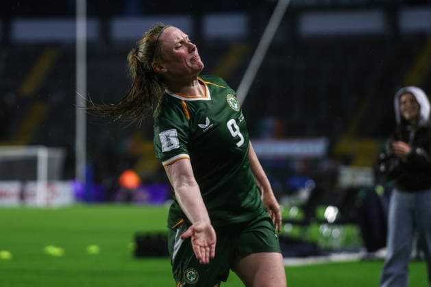 2027 FIFA Women s World Cup Qualifier, SuperValu Pairc Ui Chaoimh, Cork 5 6 2026 Republic of Ireland WNT vs The Netherlands Ireland s Amber Barrett celebrates after the game Amber Barrett celebrates after the game 5 6 2026  Copyright: x INPHO BenxBradyx BB2_3356