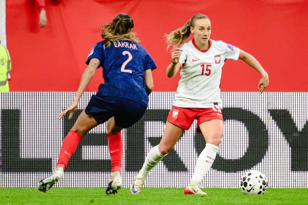 Gdansk 05.06.2026. Women s football match in the 2027 World Cup qualifiers between Poland and France in Gdansk, Poland --- Eliminacje do Mistrzostwa Swiata Kobiet w pilce noznej: Polska - Francja Persons Shown : Maelle Lakrar, Milena Kokosz Fot. Marcin Gadomski Arena Akcji NEWSPIX.PL --- newspix.pl 