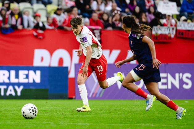 Gdansk 05.06.2026. Women s football match in the 2027 World Cup qualifiers between Poland and France in Gdansk, Poland --- Eliminacje do Mistrzostwa Swiata Kobiet w pilce noznej: Polska - Francja Persons Shown : Klaudia Maciazka, Selma Bacha Fot. Marcin Gadomski Arena Akcji NEWSPIX.PL --- newspix.pl 