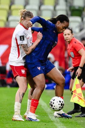 Gdansk 05.06.2026. Women s football match in the 2027 World Cup qualifiers between Poland and France in Gdansk, Poland --- Eliminacje do Mistrzostwa Swiata Kobiet w pilce noznej: Polska - Francja Persons Shown : Oliwia Wos, Marie-Antoinette Katoto Fot. Marcin Gadomski Arena Akcji NEWSPIX.PL --- newspix.pl 