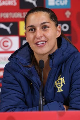 Francisca Kika Nazareth (Portugal) during the press conference, PK, Pressekonferenz after the FIFA Women s World Cup Brazil 2027 Qualifiers League B, Group B3 Matchday 5 match between Portugal and Latvia at Estadio Antonio Coimbra da Mota on June 5, 2026, in Estoril, Portugal. Copyright: JoaquimxFerreira