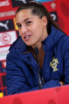 Francisca Kika Nazareth (Portugal) during the press conference, PK, Pressekonferenz after the FIFA Women s World Cup Brazil 2027 Qualifiers League B, Group B3 Matchday 5 match between Portugal and Latvia at Estadio Antonio Coimbra da Mota on June 5, 2026, in Estoril, Portugal. Copyright: JoaquimxFerreira