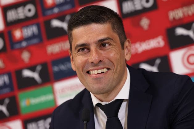 headcoach Francisco Neto (Portugal) uring the press conference, PK, Pressekonferenz after the FIFA Women s World Cup Brazil 2027 Qualifiers League B, Group B3 Matchday 5 match between Portugal and Latvia at Estadio Antonio Coimbra da Mota on June 5, 2026, in Estoril, Portugal. Copyright: JoaquimxFerreira