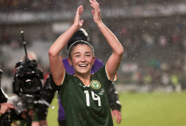 2027 FIFA Women s World Cup Qualifier, SuperValu Pairc Ui Chaoimh, Cork 5 6 2026 Republic of Ireland WNT vs The Netherlands Ireland s Marissa Sheva celebrates after the game Marissa Sheva celebrates after the game 5 6 2026  Copyright: x INPHO TomxMaherx ISS_3364