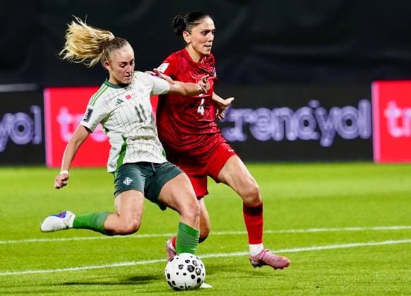 Turkiye v Northern Ireland - 2027 FIFA Women s World Cup European Qualifiers ISTANBUL, TURKIYE - JUNE 5: Eda Karatas of Turkiye competes with Danielle Maxwell of Northern Ireland during the 2027 FIFA Women s World Cup European Qualifiers League B Group 2 match between Turkiye and Northern Ireland at Pendik Stadium in Istanbul, Turkiye on June 5, 2026. Erhan Elaldi Anadolu Istanbul Turkey. Editorial use only. Please get in touch for any other usage.  Copyright: x2026xAnadoluxErhanxElaldix