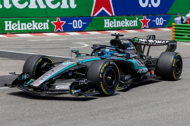 MONTE-CARLO, MONACO - JUNE 05: George Russell (63) of Great Britain and Mercedes-AMG PETRONAS Formula One Team during FP1 on June 5, 2026 at the Circuit de Monaco in Monte-Carlo, Monaco. (Photo by Bob Kupbens Icon Sportswire) AUTO: JUN 05 F1 Monaco Grand Prix EDITORIAL USE ONLY Icon2606051391