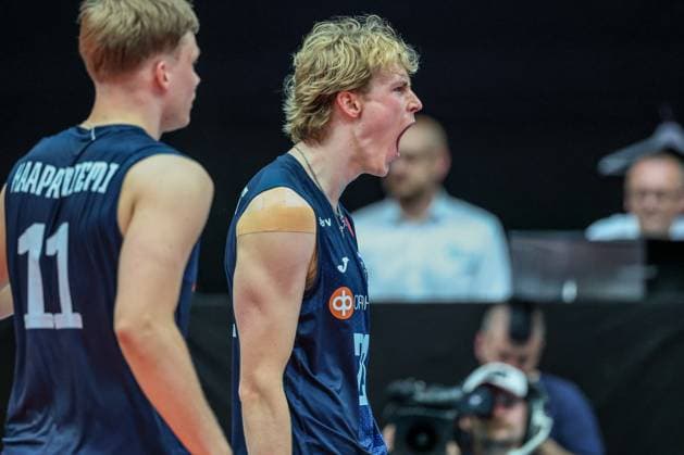 05.June. 2026 – Volleyball – CEV Volleyball European League 2026 - Men , FINLAND vs AUSTRIA Veikka Lindqvist (Finland) gestures Lower Austria Lower Austria , AUSTRIA – Multiversum Schwechat Multiversum Schwechat AUSTRIA