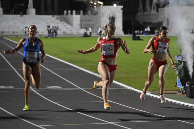 IPA85371982 - Rome , Italy. 05 June, 2026. Gaia Fantoni winning the 100-meter race during the International Athletics Meeting Roma Sprint Festival 2026 at Stadio dei Marmi. Credit Roberto Bettacchi  Copyright: xRobertoxBettacchi IPAxSportx xx 85371982