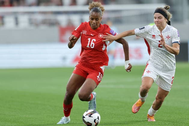 AURELIE CSILLAG, Svizzera, ALEXANDRA GATT, Malta, FIFA Women s World Cup 2027 League Phase, Switzerland vs Malta 6-1, 05-06-2026, Contrasto, Action FIFA WOMEN SWORLD CUP 2027 League Phase SVIZZERA-MALTA 6-1