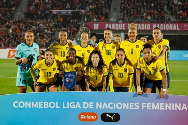 Futbol, Chile vs Ecuador. Fecha 8, Liga de Naciones Femenina 2026. El equipo de Ecuador es fotografiado durante el partido de la Liga de Naciones femenina contra Chile disputado en el estadio Nacional de Santiago, Chile. 05 06 2026 Andres Pina Photosport Football, Chile vs Ecuador. 8th turn, 2026 Women™s Nations League. Ecuador™s team are pictured during a Women™s Nations League match against Chile at Nacional stadium in Santiago, Chile. 05 06 2026 Andres Pina Photosport Chile vs Ecuador, Liga de Naciones Femenina 2026 