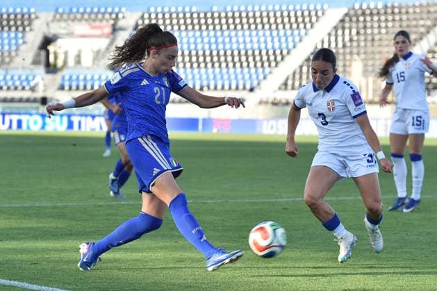 FOOTBALL - FIFA World Cup, WM, Weltmeisterschaft, Fussball - Qualifiers - Italy vs Serbia Photo by IPA ABACAPRESS.COM85371957 - Michela Cambiaghi (Italy) Ana Scepanovic (Serbia) during Qualifiers - Italy vs Serbia, FIFA World Cup match in Pisa, Italy, June 05 2026 Pisa Italy  Copyright: xIPAxSport ABACAx