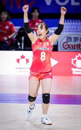 Team Japan Manami Kojima celebrates against Team Ukraine during their womens Volleyball Nations League (VNL) match on June 5, 2026 in Quebec City, Canada. Noxthirdxpartyxsales  aflo_333390411 MathieuxBelangerx