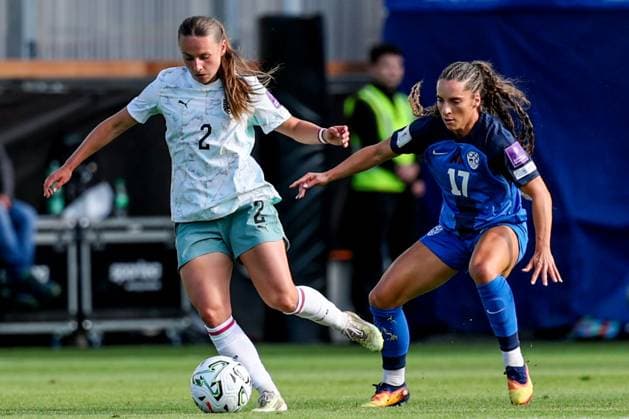 05.June. 2026 – SOCCER – UEFA Women s European Qualifiers, Austria (W) vs Slovenia (W) Chiara D Angelo (Austria) and Izabela Krizaj (Slovenia) in duel VIENNA VIENNA, AUSTRIA – Sportclub-Platz Dornbach Sportclub-Platz Dornbach AUSTRIA