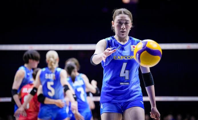 Team Japan Mayu Ishikawa serves against Team Ukraine during their womens Volleyball Nations League (VNL) match on June 5, 2026 in Quebec City, Canada. Noxthirdxpartyxsales  aflo_333390503 MathieuxBelangerx