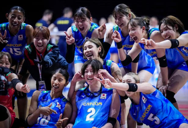 Team Japan celebrates against Team Ukraine during their womens Volleyball Nations League (VNL) match on June 5, 2026 in Quebec City, Canada. Noxthirdxpartyxsales  aflo_333390602 MathieuxBelangerx
