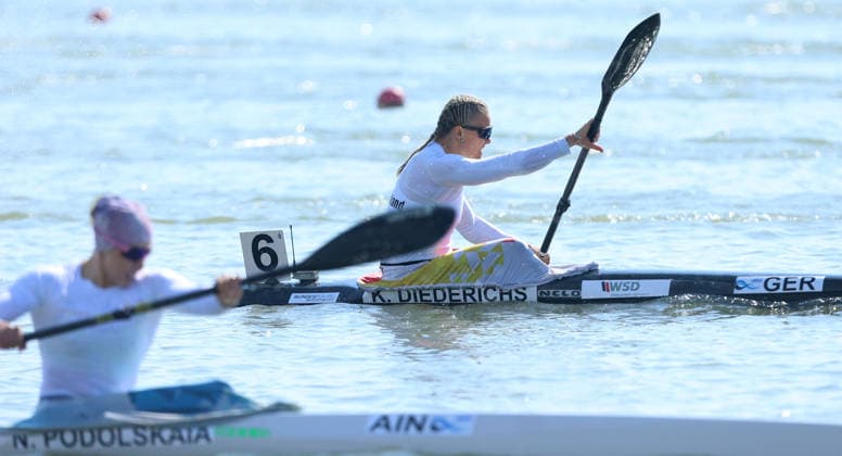10.05.2026 Szeged(Hungary) ICF Canoe Sprint world cup K1 Women 200m Semifinal Natalia Podolskaia (L) AIN Russia,Katharina DIEDERICHS (r) Germany :