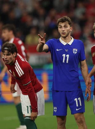 05.06.2026 Budapest Hungary-Finland International Friendly, Länderspiel, Nationalmannschaft men s football Milos Kerkez(L) Hungary,Adam Markhiyev Markhiev(R) Finland :