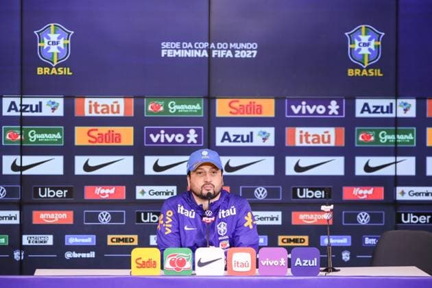 Training session of the Brazilian women s national football team for the friendly match against the USA. press conference, PK, Pressekonferenz with the coach of the Brazilian women s national football team, Arthur Elias, before the friendly match against the United States, at Neo Quimica Arena, in the east zone of Sao Paulo, this Friday, June 5, 2026. Sao Paulo Sao Paulo Brasil Copyright: xMarinaxUezimax